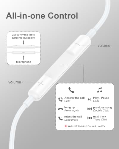 3.5mm Aux Jack Earbuds, Wired Over Ear Buds with Microphone, in-Ear Headphones for Apple iPhone ipad EarPods for Computer Laptop Gaming Devices, Stereo Bass Earphones for MP3 PC Air Pods Samsung - color: WHITE 3.5MM Earbuds