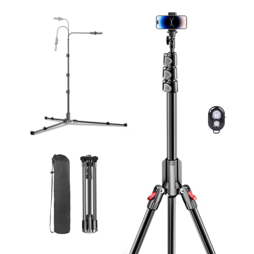 CAMBOFOTO 84" Phone Tripod, Tall Tripod for iPhone with Gooseneck & Remote
