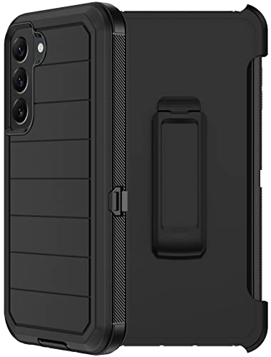 for Samsung Galaxy S22 Case with Belt Clip Holster, 2X Screen Protector, [Military Grade Protection] Heavy Duty Full Body Shockproof Dust-Proof Rugged Protective Cover for Samsung S22 5G (Black B) - color: Black-B