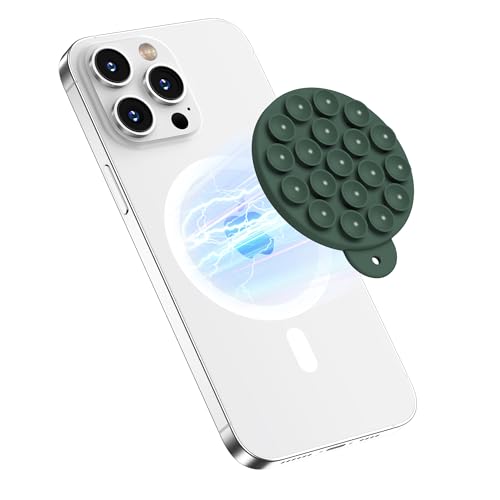 Magnetic Suction Cup Phone Mount, Compatible with MagSafe, Silicone Octo Cup Buddy Sticky Grip Holder for iPhone and Android, Removable Hands-Free Selfie/Video for TikTok, Alpine Green - color: Alpine Green