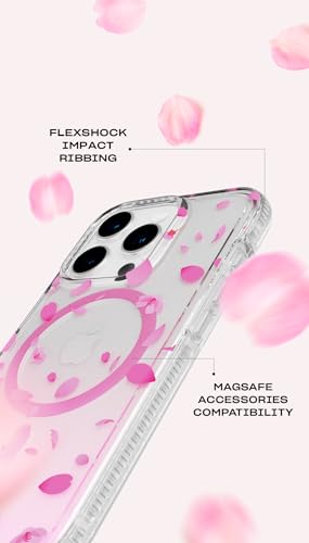 Tech21 FlexQuartz Phone case for iPhone 15 Pro - Compatible with MagSafe - 15x Military Standard Protection - Cherry Blossom Design - color: Pink, size: iPhone 15 Pro