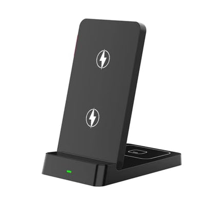 2 in 1 Dual Coil Magnetic Wireless Charger Stand Foldable Desktop Fast Charging Station for iPhone 17 16 15 14 13 12 for Airpods (Black)