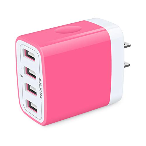 USB Charger Cube, Wall Charger Plug, AILKIN 4.8A 4-Muti Port USB Adapter - color: Pink