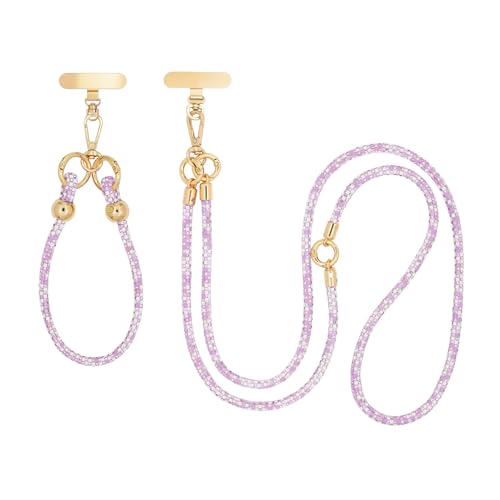 ABJFJE Crystal Phone Lanyard Crossbody & Wrist Strap Phone Strap Crossbody & Wrist Lanyard Anti Theft Phone Strap for Women - color: Light Purple
