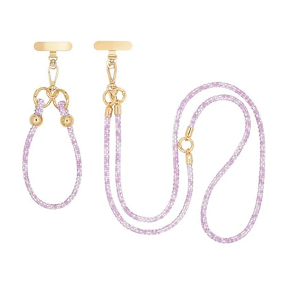 ABJFJE Crystal Phone Lanyard Crossbody & Wrist Strap Phone Strap Crossbody & Wrist Lanyard Anti Theft Phone Strap for Women - color: Light Purple