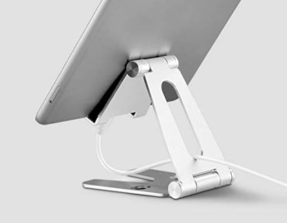 Cell Phone Tablet Fully Foldable Stand Dock Holder Cradle Mount Organizer Charger Station Table Desk Bed Office School Kitchen Travel Portable Adjustable Multi-Angle Aluminum (Silver) - color: Silver