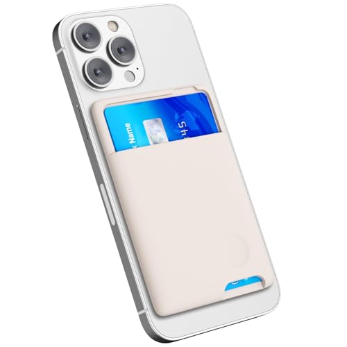 oakxco Phone Wallet Stick On, Secure Phone Card Holder Silicone, Adhesive Pocket Sleeve ID Credit Card, Slim Thin Card Case for Men Women Cute, Compatible with Apple iPhone Samsung Pixel, Beige - color: Beige