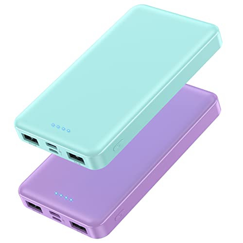 [2 Pack]Portable Charger Power Bank 10000mAh,Slimmer USB C Fast Charging Portable Phone Charger,Travel Essentials Backup External Battery Pack for iPhone 17/16/ 15/14/13/12,Galaxy,Android-Green+Purple - color: Green+Purple