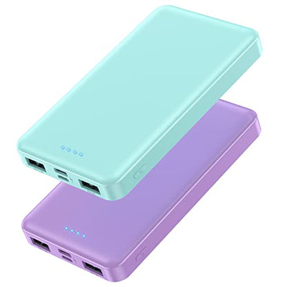 [2 Pack]Portable Charger Power Bank 10000mAh,Slimmer USB C Fast Charging Portable Phone Charger,Travel Essentials Backup External Battery Pack for iPhone 17/16/ 15/14/13/12,Galaxy,Android-Green+Purple - color: Green+Purple