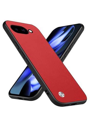Slim Fit Case for Google Pixel 9a 6.3-Inch 2025, Soft TPU Edges + Faux Leather Back Cover, Anti-Fingerprint Scratch Shockproof Camera Protective for Google Pixel 9a Case (Red) - color: Red, size: Google Pixel 9a