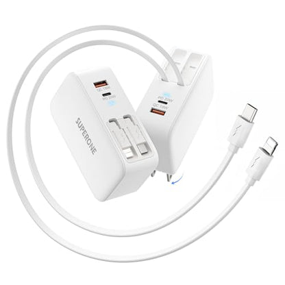 SUPERONE Retractable iPhone Charger, 4 in 1 USB C Charger Block - color: White