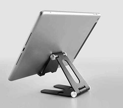 Cell Phone Tablet Fully Foldable Stand Dock Holder Cradle Mount Organizer Charger Station Table Desk Bed Office School Kitchen Travel Portable Adjustable Multi-Angle Aluminum (Black) - color: Black