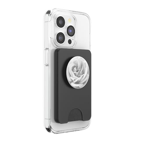White Rose Flower, Vibrant Floral Design PopSockets PopGrip: Swappable Grip for Phones & Tablets PopSockets PopWallet for MagSafe - style: Magnetic PopWallet