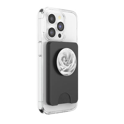 White Rose Flower, Vibrant Floral Design PopSockets PopGrip: Swappable Grip for Phones & Tablets PopSockets PopWallet for MagSafe - style: Magnetic PopWallet