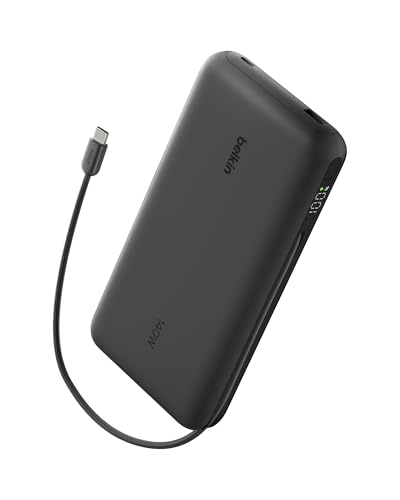 Belkin Portable Charger 25K, Power Bank with Integrated USB C Cable, 158W - Fast Charging Laptop Portable Battery Pack for MacBook Pro 14, iPhone 17 Series, iPad Pro, Galaxy S26, & More - Black