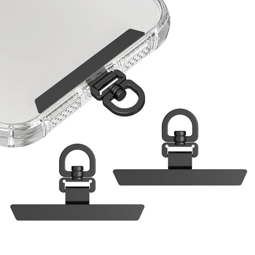 2 Pack Stainless Steel Phone Tether Tabs - Metal Lanyard Patches for phone cases, Phone Lanyard Tab - color: Black