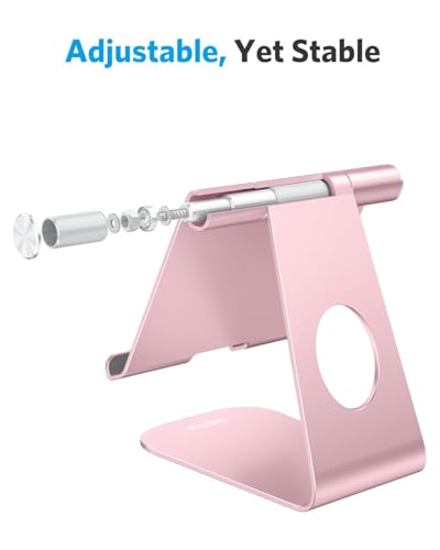 OMOTON T1 Adjustable Tablet Stand for Desk, Aluminum Holder Rose Gold - color: Rose Gold