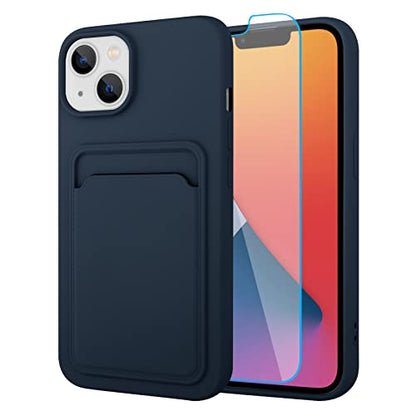 MZELQ Compatible with iPhone 14 Case Card Holder -Blue | Wallet Cover,Camera Protection + Screen Protector Soft Card Slot Phone Case - color: Blue, size: iPhone 14