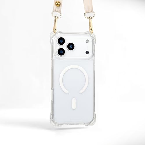 Magnetic for iPhone 17 Pro Crossbody Phone Case,Clear,Clear Magnetic Soft Frame PC Back Shockproof Protective Phone Cover with Adjustable Detachable Lanyard,Compatible with MagSafe - color: Clear, size: iPhone 17 Pro