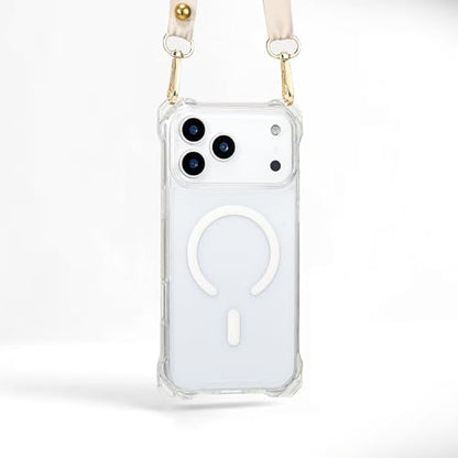 Magnetic for iPhone 17 Pro Max Crossbody Phone Case,Clear,Magnetic Soft Frame PC Back Shockproof Protective Phone Cover with Adjustable Detachable Lanyard,Compatible with MagSafe - color: Clear, size: iPhone 17 Pro Max