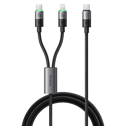 mcdodo 2-in-1 USB C and Lightning Cable, USB-C to C & Lightning 100W Fast Charging Cable Compatible for iPhone 16 15 14 13 12 11 Galaxy iPad MacBook and more-5FT
