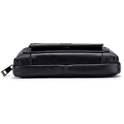 Leather Phone Belt Bag Holster Pouch for Men Loop Flip Coin Purse Case Cell Phone Waist Pack Pouch Case - color: #01black