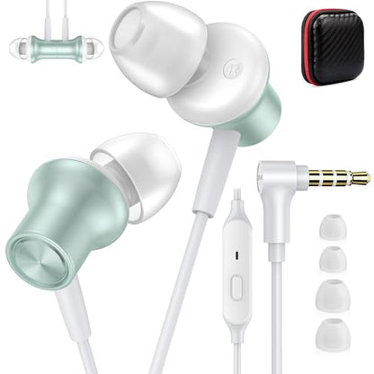ASKUBSKU Wired Earbuds 3.5mm Headphones for Chromebook Laptop PC, Green - color: Green
