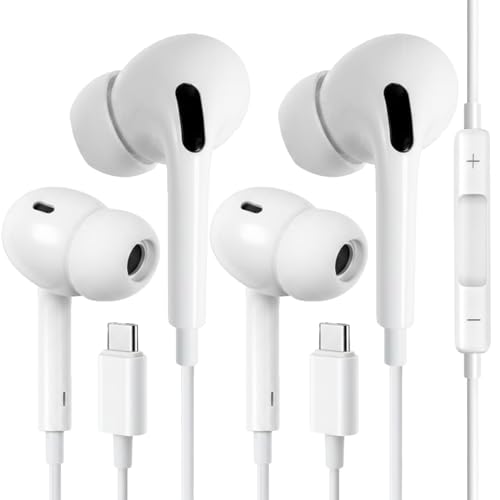 USB C Headphones for iPhone 17 16 Pro Max 16e 16 Plus 16Pro 15 Pro Max 15 Plus 15Pro, USBC Earbuds in-Ear Earphones Wired Type C Ear Buds with Mic Volume Control HiFi Stereo Noise Cancelling - 2Pack