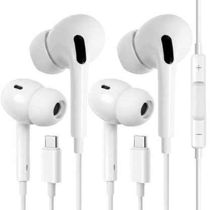 USB C Headphones for iPhone 17 16 Pro Max 16e 16 Plus 16Pro 15 Pro Max 15 Plus 15Pro, USBC Earbuds in-Ear Earphones Wired Type C Ear Buds with Mic Volume Control HiFi Stereo Noise Cancelling - 2Pack
