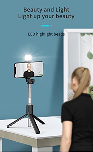PINHEN Selfie Stick Tripod with Light, Extendable 360° Rotation Tripod Stand with Detachable Wireless Remote 3 in 1 Portable Mobile Phone Holder Compatible with iPhone Android Sansung(White+Light) - color: White+Light