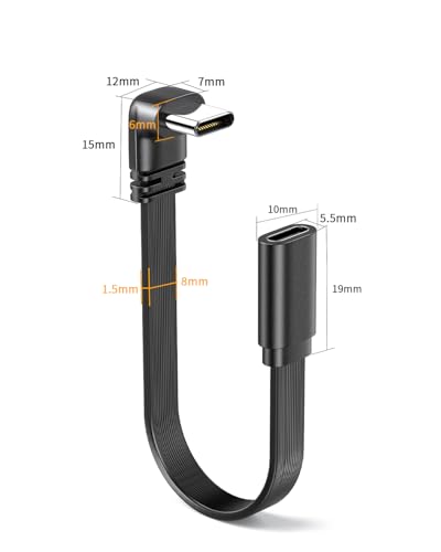 2Pack 90 Degree USB-C Extension Cable Flat 8inch.USB2.0 C Male to Female Adapter, Soft Right Angle USB C to C Cable. Only Compatible with of 66W and Below - color: M/F Right Angle, size: 8 inches
