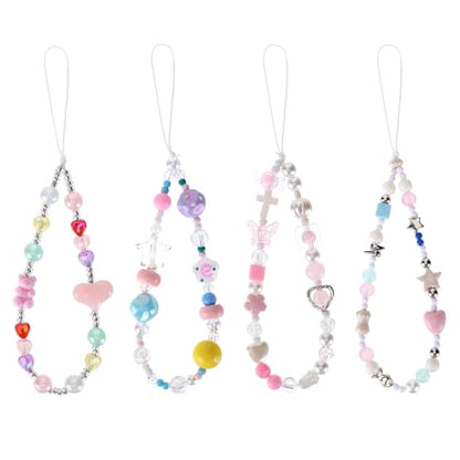 Pink Beaded Phone Wrist Straps, Y2K Phone Case Charms Camera Charm Strap, Lanyard Keychain Wristlet Aesthetic Cellphone Charm - style: Pastel Dream Pearl Garden