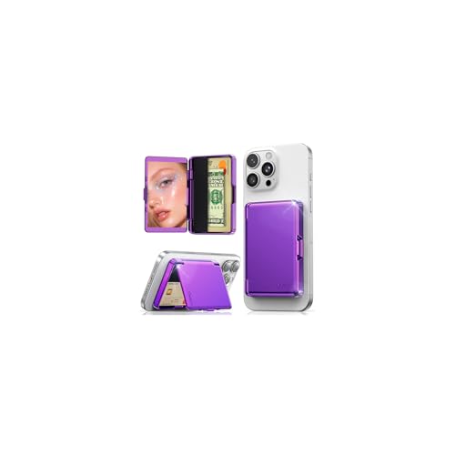 Meifigno for MagSafe Wallet iPhone with Mirror & Kickstand, Purple - color: Purple