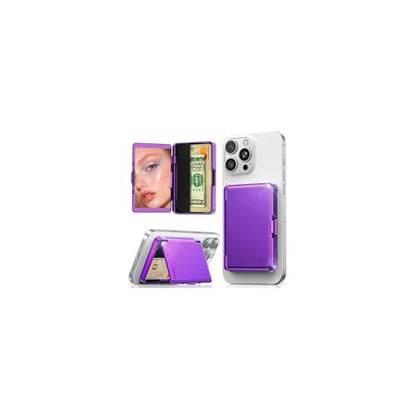 Meifigno for MagSafe Wallet iPhone with Mirror & Kickstand, Purple - color: Purple