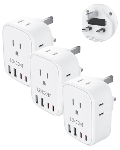 LENCENT 3 Pack US to UK Ireland Travel Plug Adapter, Grounded Type G Plug - style: Type G-3Pack-UK Ireland