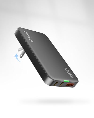 65W GaN Flat USB Wall Charger Block - 3 Port Foldable USB Charging Block - color: Gray