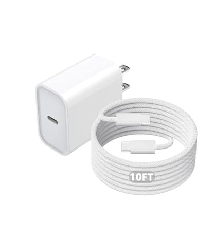 iPhone 17 16 Charger,USB C Wall Charger Block Chargers Fast Charging with 10FT USBC to C Woven Cable for iPhone 17e/17/17 Pro/17 Pro Max/17 Air/iPhone 16/16 Plus/16 Pro Max/16e/15/15Pro,iPad Pro - size: 1PACK 10FT