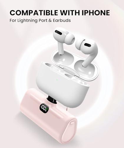 Pink Small Portable Charger for Lightning Builtin Metal Stand Lightweight Power Bank 5000mah With Digital Display Mini External Battery Pack for iPhone 14/13/13pro/13pro max/12/11/XR/6/6s/iPad/SE - color: Pink