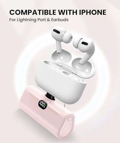 Pink Small Portable Charger for Lightning Builtin Metal Stand Lightweight Power Bank 5000mah With Digital Display Mini External Battery Pack for iPhone 14/13/13pro/13pro max/12/11/XR/6/6s/iPad/SE - color: Pink