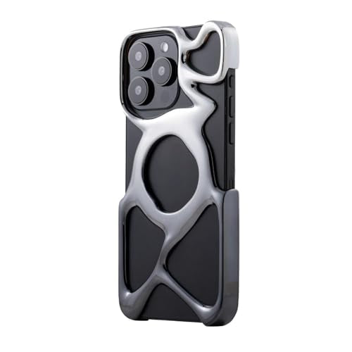 Angry miao Emptiness Phone Case for iPhone 15 Pro Max (Only), MagSafe Compatible 22g Lightweight, Silver Black, Heat Dissipating Ample Protection (Shiny Silver+Black Gradient, iPhone 15 Pro Max) - color: Shiny Silver+Black Gradient, size: for iPhone 15 Pr