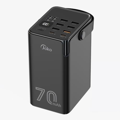 JOKO 70000mAh Power Bank High Capacity 20W PD 3.0 Fast Charging 22.5W Max Large Power Bank,7 Outputs 2 Inputs,LED Display,USB-C Battery Packs for iPhone, Samsung, Outdoors，Camping
