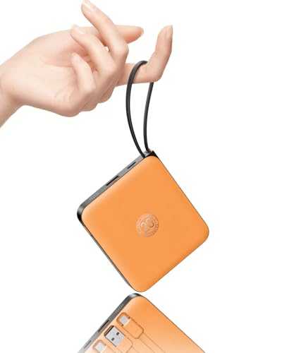 Portable Charger Built-in Cables,10000mAh 22.5W Fast Charging Power Bank - color: Orange