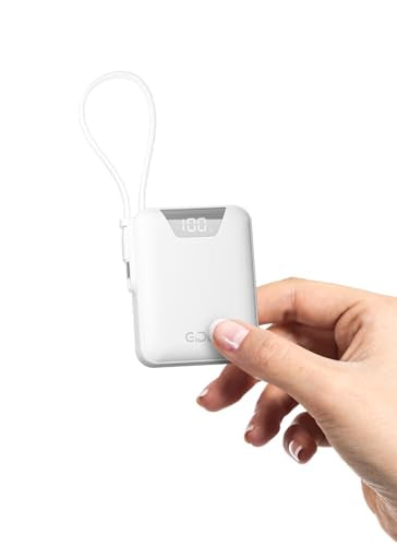 M1 Mini Portable Charger, 10000mAh Ultra-Compact Power Bank, 22.5W PD Fast Charging, Tpye-C Built-in Cable, Small External Battery Pack for iPhone, Samsung, Android iPad (White) - color: White