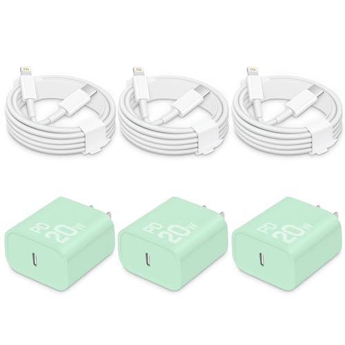CXX 20W Fast Charger for iPhone 14/13/12 [3-Pack, MFi Certified] - color: Green+White, size: 6FT