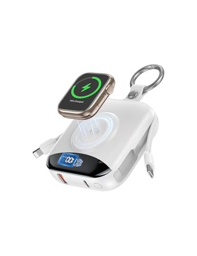 citicr Portable Charger 10000mAh w/Built-in Cables & iWatch Charger White - color: White
