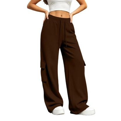 Cargo Sweatpants For Women Baggy Drawstring Waist Hiking Pants Lightweight Y2k Stretch Athletic Joggers With Pockets - color: Coffee, size: Small