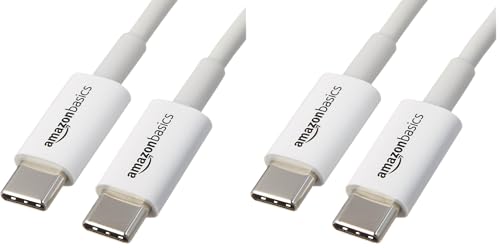 Amazon Basics USB-C to USB-C Cable, 6 Foot | 480Mbps Speed | USB-IF Certified | White | Pack of 2 - color: Blanco, size: 6-Foot (Pack of 2)