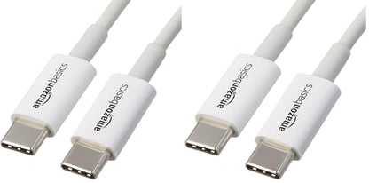 Amazon Basics USB-C to USB-C Cable, 6 Foot | 480Mbps Speed | USB-IF Certified | White | Pack of 2 - color: Blanco, size: 6-Foot (Pack of 2)
