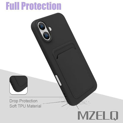 MZELQ Compatible with iPhone 16 Case Card Holder -Black | Wallet Cover,Camera Protection + Screen Protector Soft Card Slot Phone Case - color: Black, size: iPhone 16