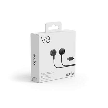 Sudio V3 Essential Wired Earbuds | in Ear Headphones with Cable and USB-C Connector | Tangle-Resistant Braided Cable | Built-in Microphone | IPX4 Water Resistant | No Charging Needed | (Black) - color: Black